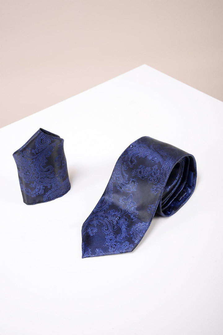 MD Navy Paisley Tie & Pocket Square Set