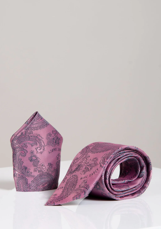 MD Pink Paisley Tie & Pocket Square Set