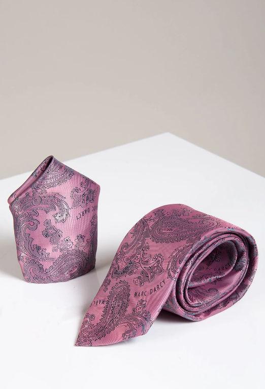 MD Pink Paisley Tie & Pocket Square Set