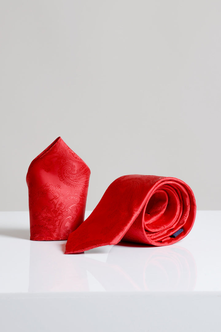 Red Paisley Tie and Pocket Square Set
