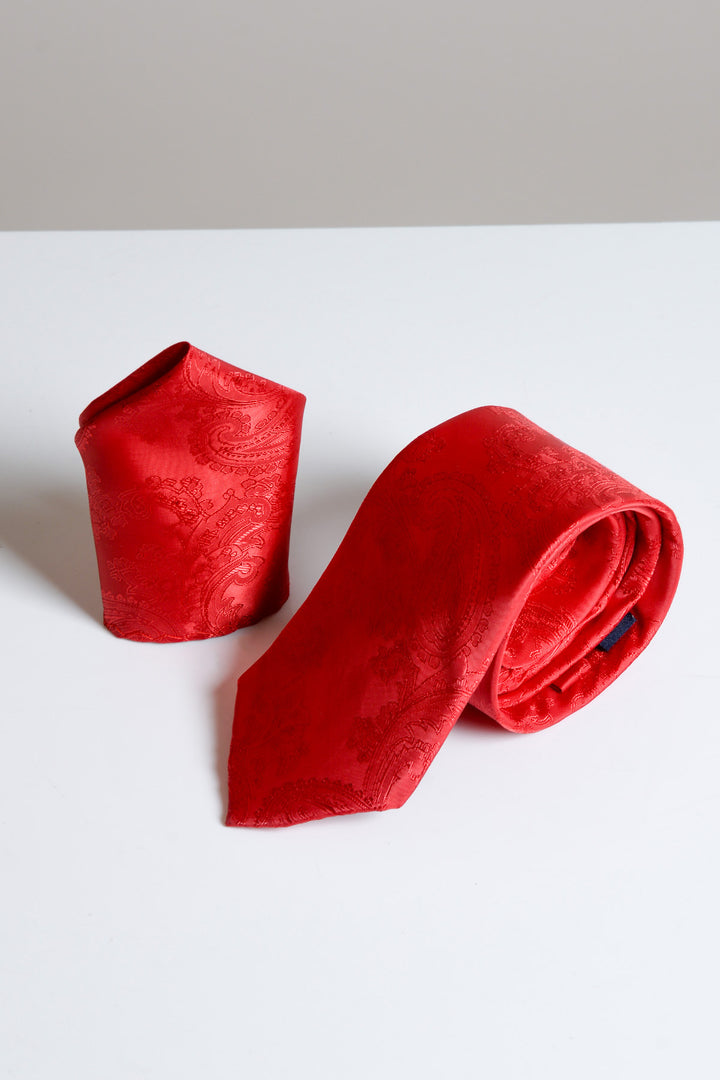 Red Paisley Tie and Pocket Square Set