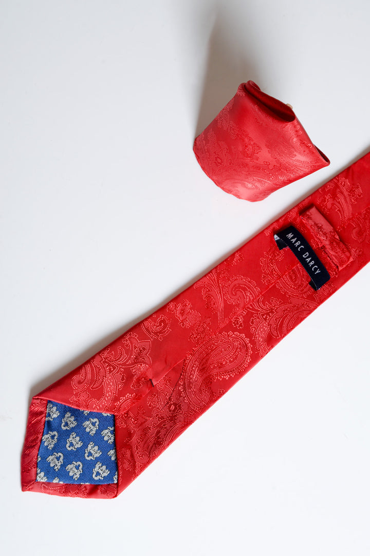 Red Paisley Tie and Pocket Square Set