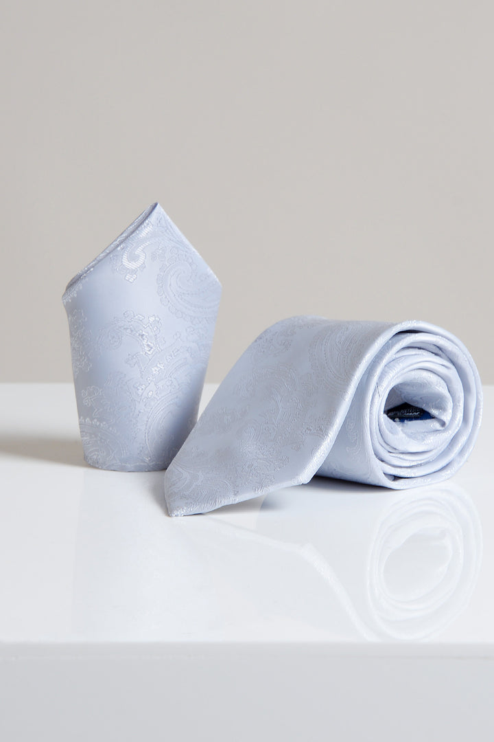 Silver Paisley Tie and Pocket Square Set