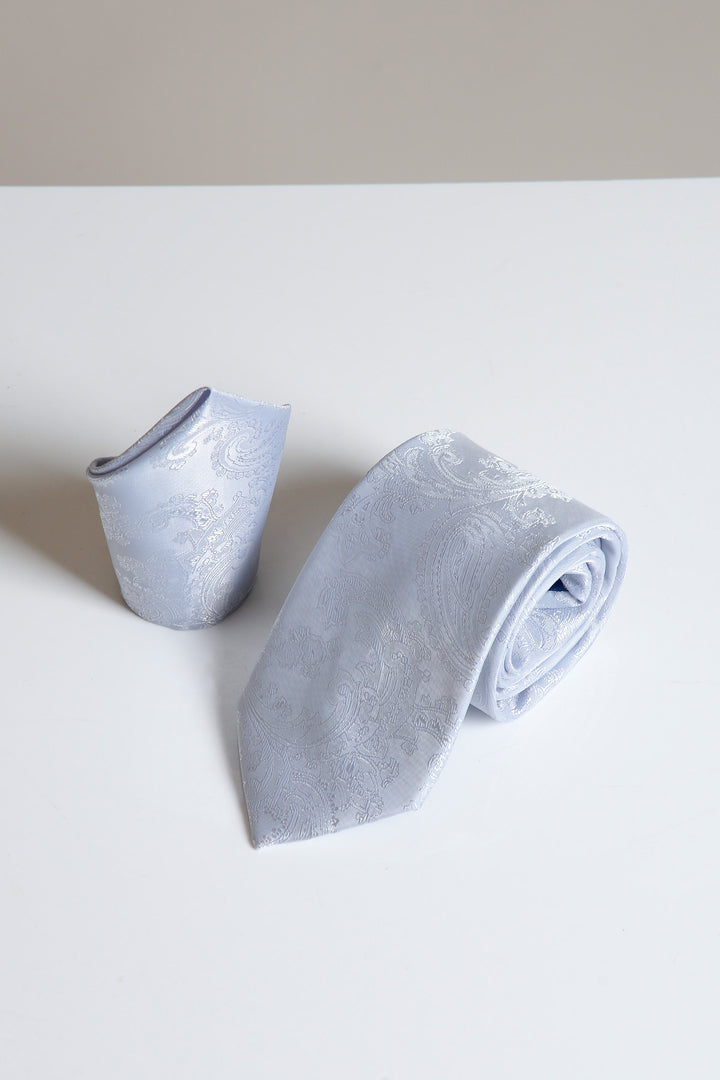 Silver Paisley Tie and Pocket Square Set