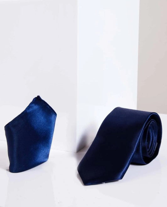 Stanley Navy Satin Tie and Pocket Square