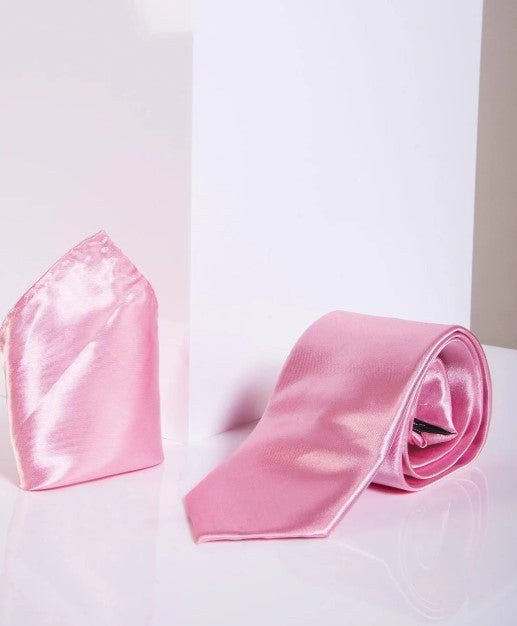 Stanley Pink Satin Tie and Pocket Square