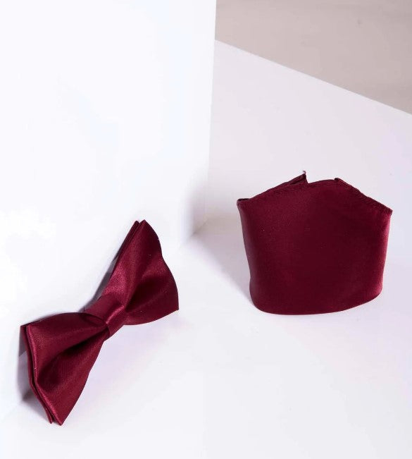 Stanley Wine Bow Tie and Pocket Square