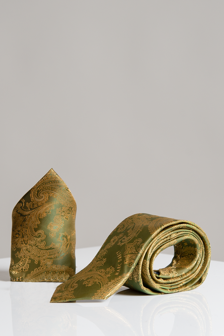 MD Tan Paisley Tie & Pocket Square Set