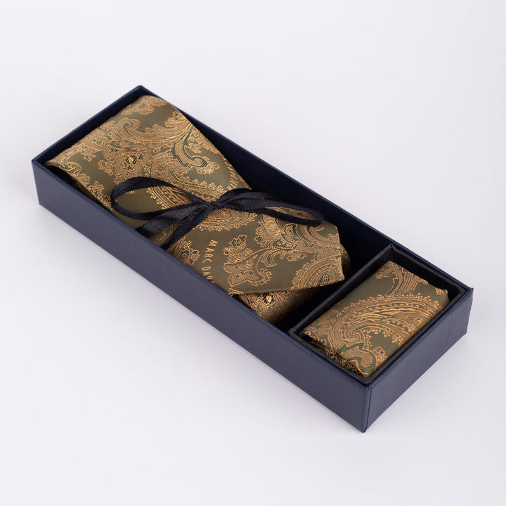 MD Tan Paisley Tie & Pocket Square Set