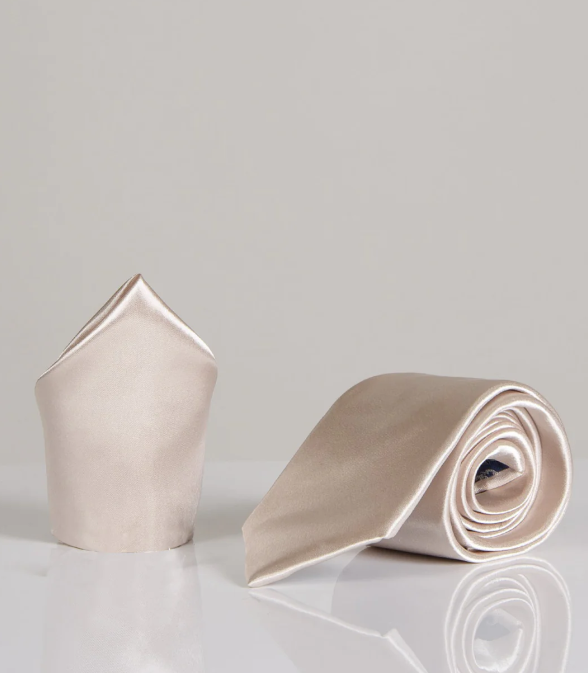 Stanley Champagne Satin Tie and Pocket Square