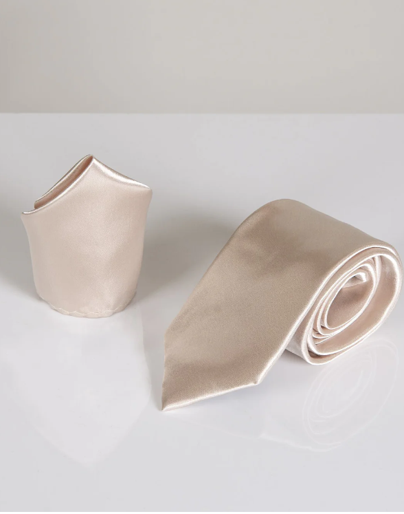 Stanley Champagne Satin Tie and Pocket Square