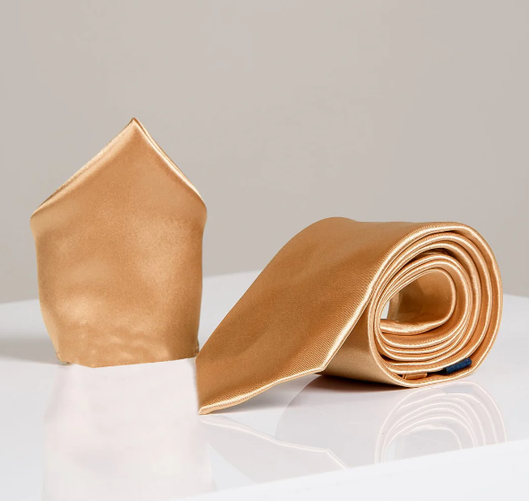 Stanley Gold Satin Tie and Pocket Square
