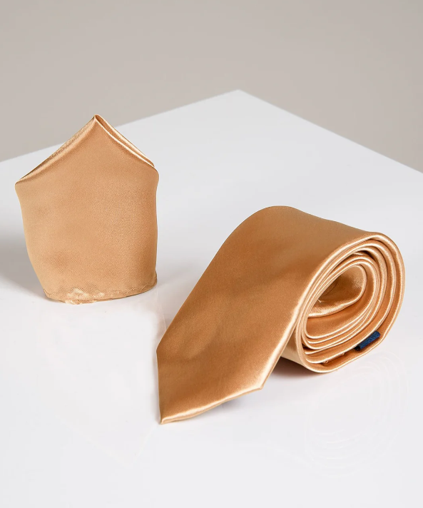 Stanley Gold Satin Tie and Pocket Square