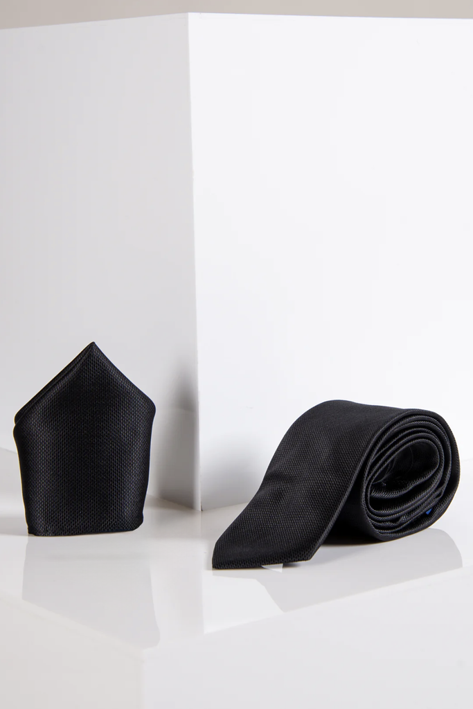 Black Birdseye Tie and Pocket Square