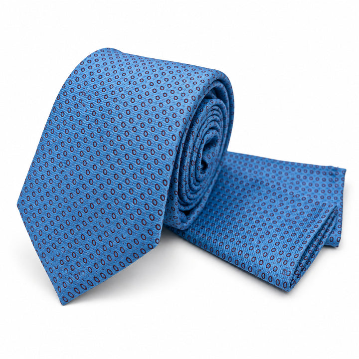 Blue Pink Dot Tie & Pocket Square