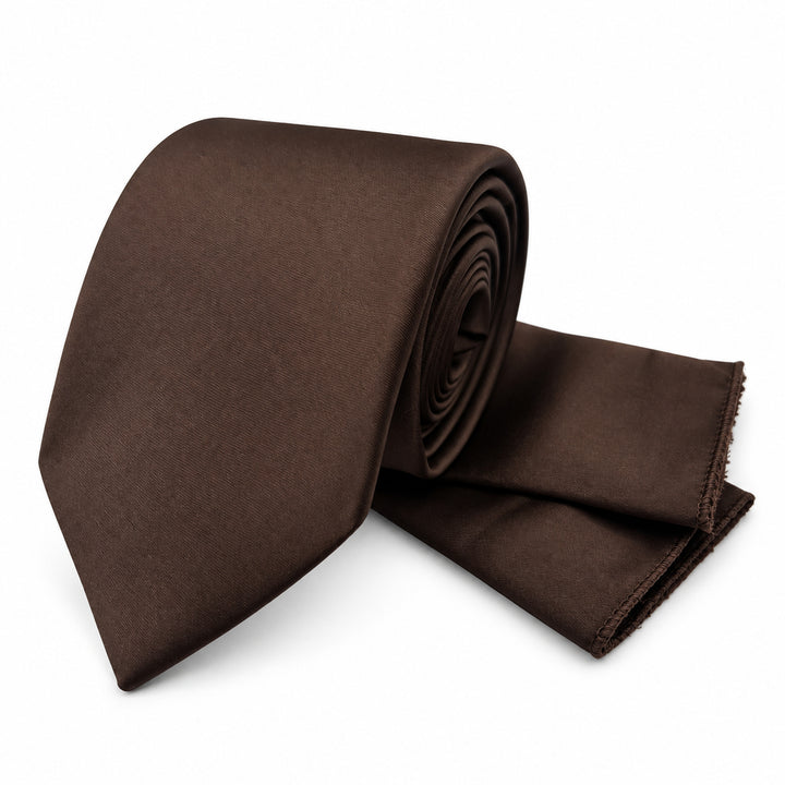 Brown Satin Tie & Pocket Square