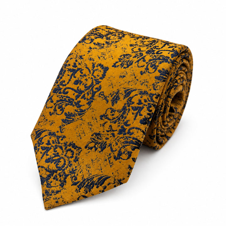 Mustard Navy Floral Tie and Pocket Square