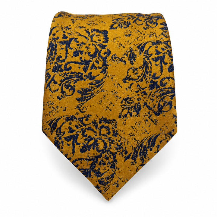 Mustard Navy Floral Tie and Pocket Square