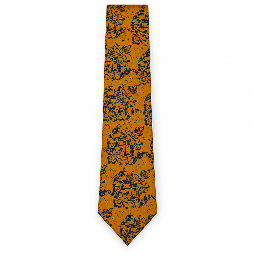 Mustard Navy Floral Tie and Pocket Square