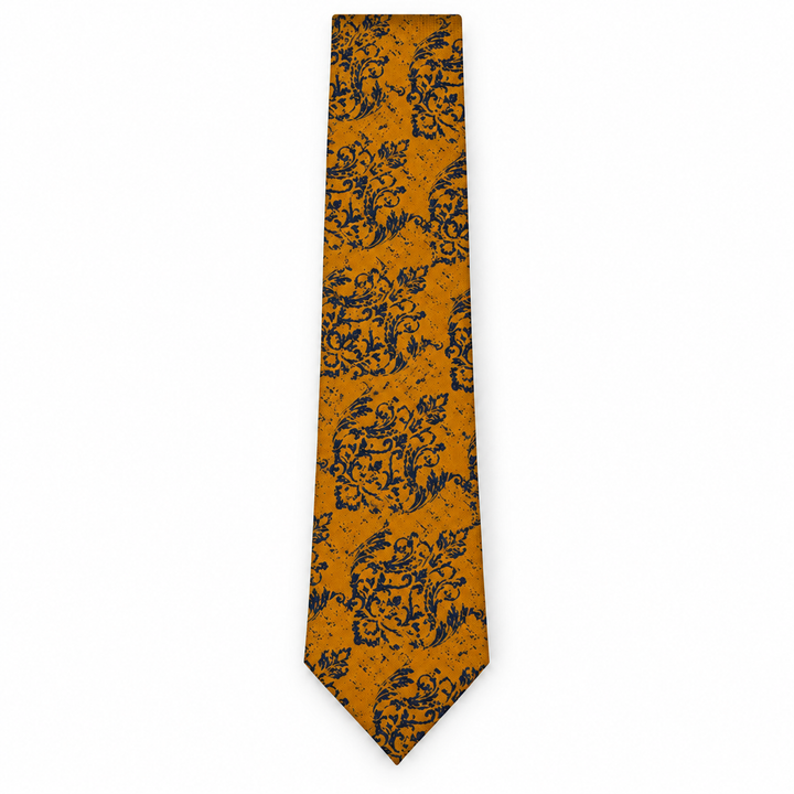 Mustard Navy Floral Tie and Pocket Square