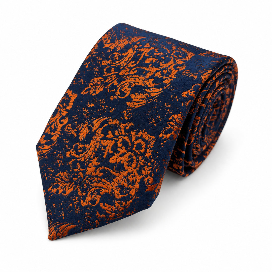 Navy Orange Floral Tie and Pocket Square