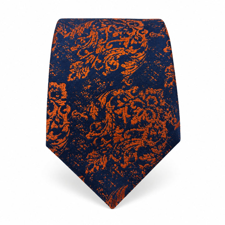 Navy Orange Floral Tie and Pocket Square