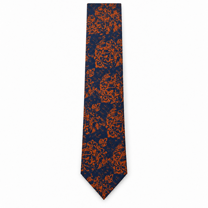 Navy Orange Floral Tie and Pocket Square