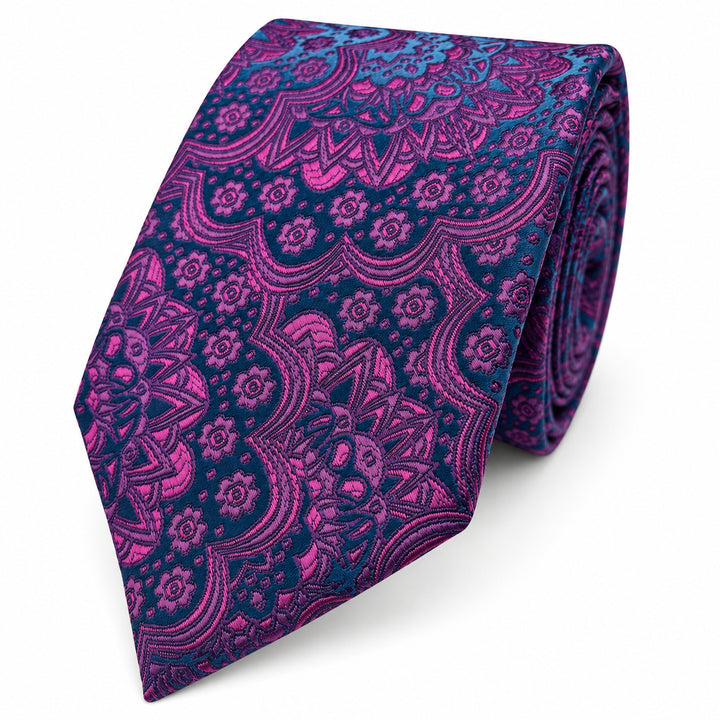 Navy Purple Floral Tie and Pocket Square
