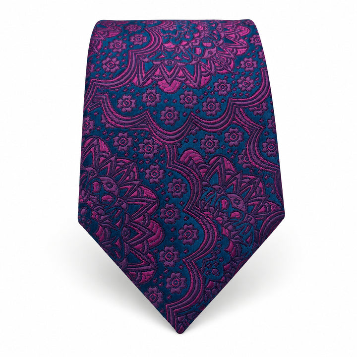 Navy Purple Floral Tie and Pocket Square