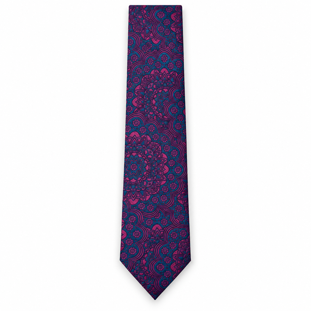 Navy Purple Floral Tie and Pocket Square