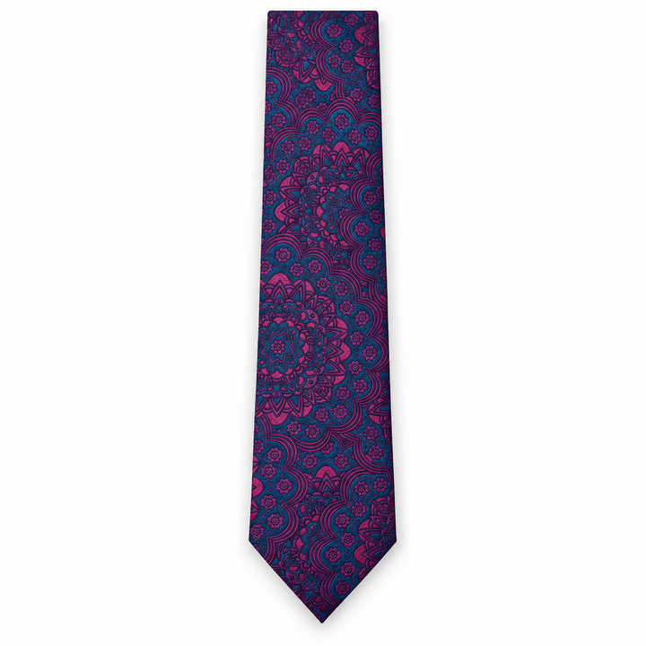 Navy Purple Floral Tie and Pocket Square