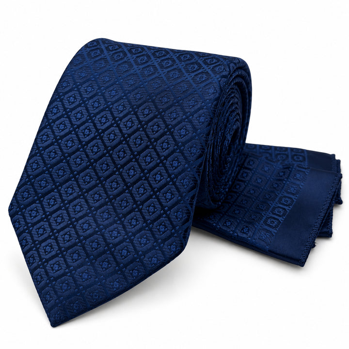 Navy Square Print Tie and Pocket Square