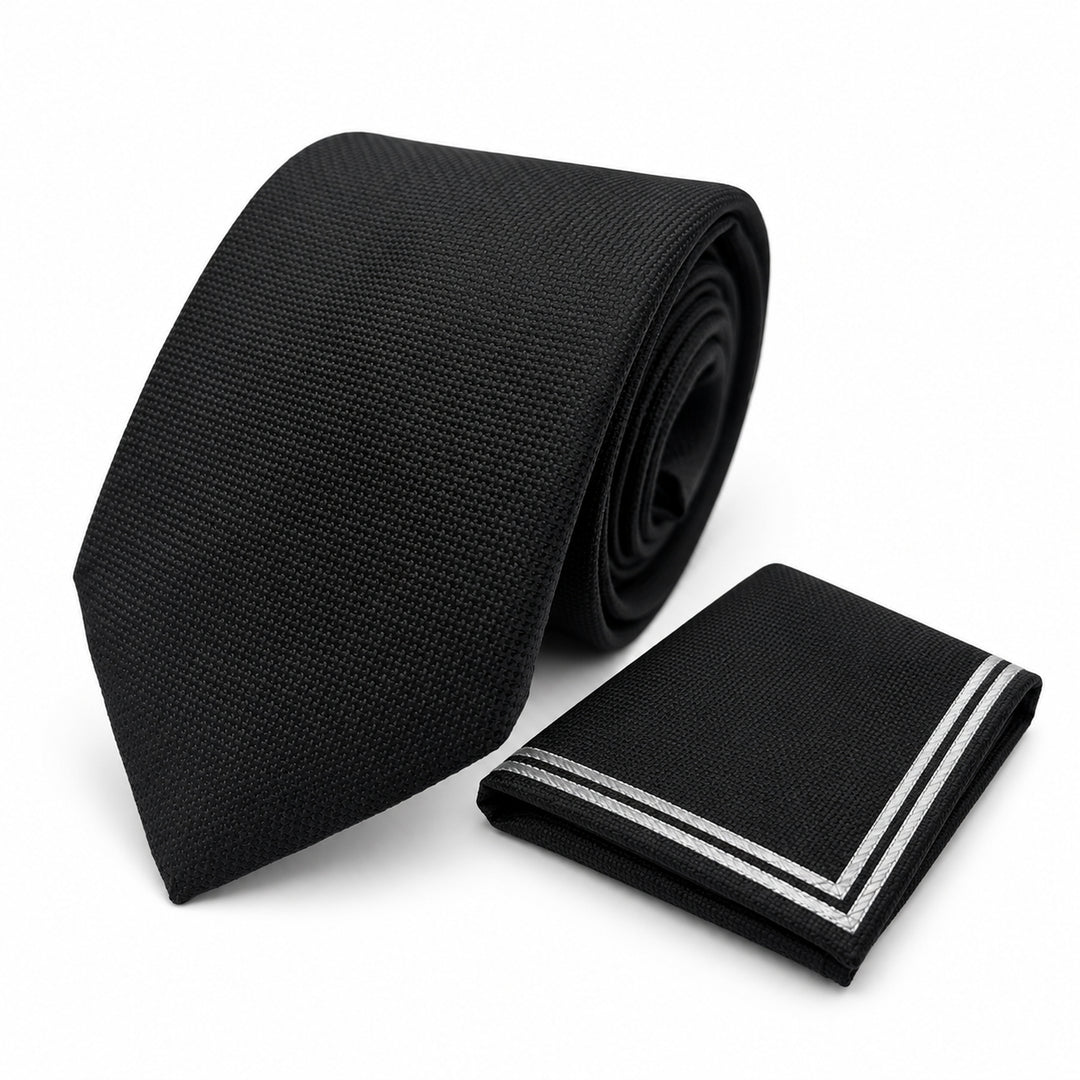 Black Textured Tie and Pocket