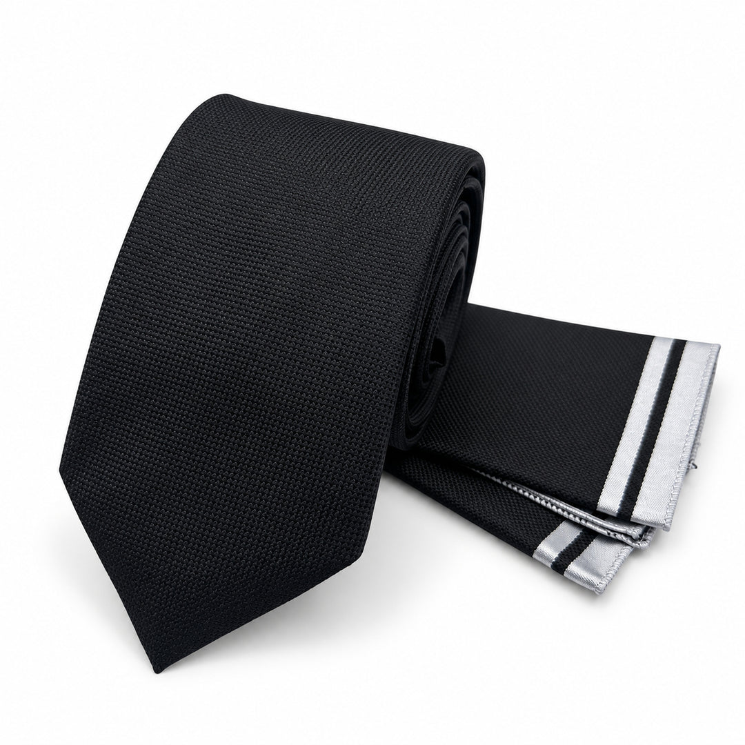 Black Textured Tie and Pocket