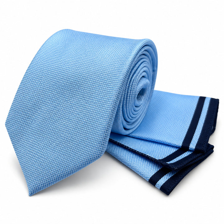 Sky Blue Textured Tie and Pocket Square