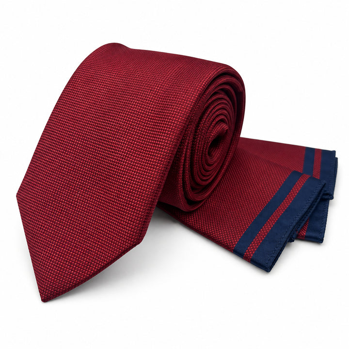 Burgundy Textured Tie and Pocket Square