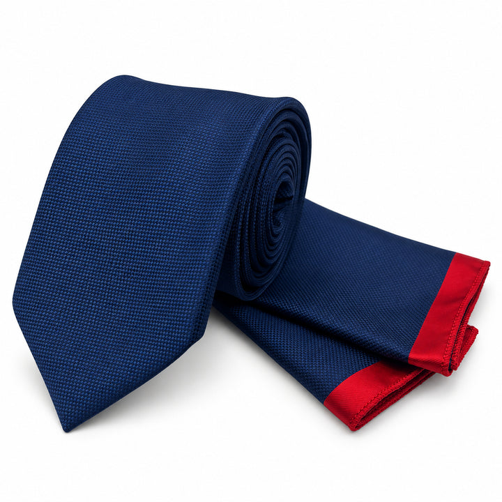 Navy Textured Tie and Pocket Square