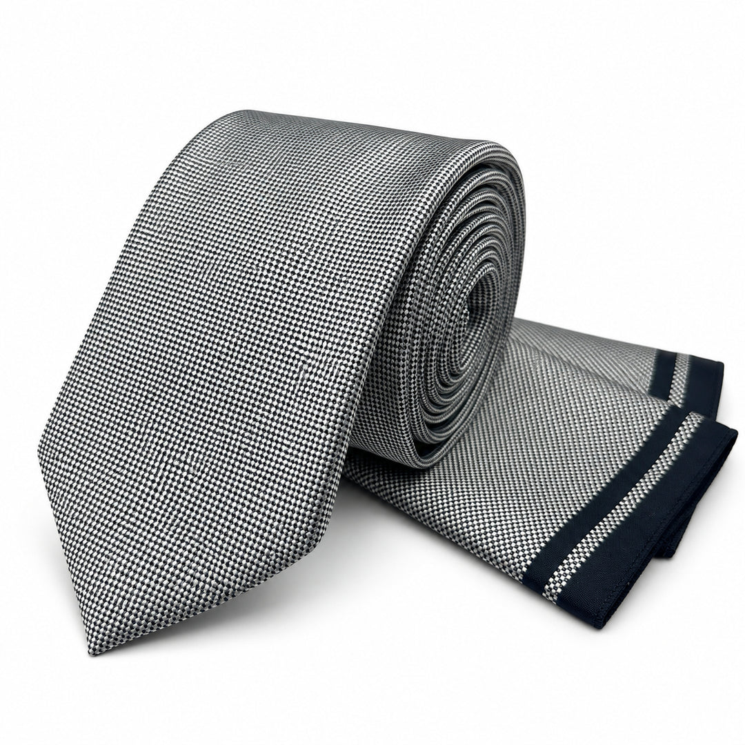 Silver Textured Tie and Pocket Square
