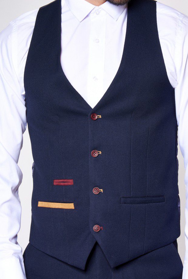 JD4 Navy Contrast Trim Three Piece Suit