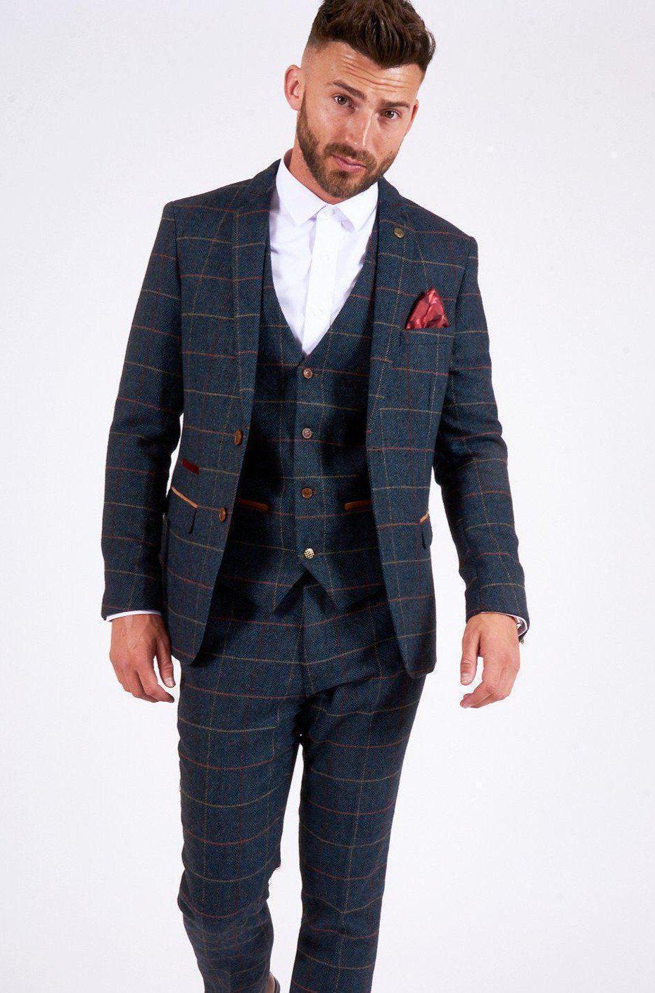 Eton Navy Check Tweed Three Piece Suit