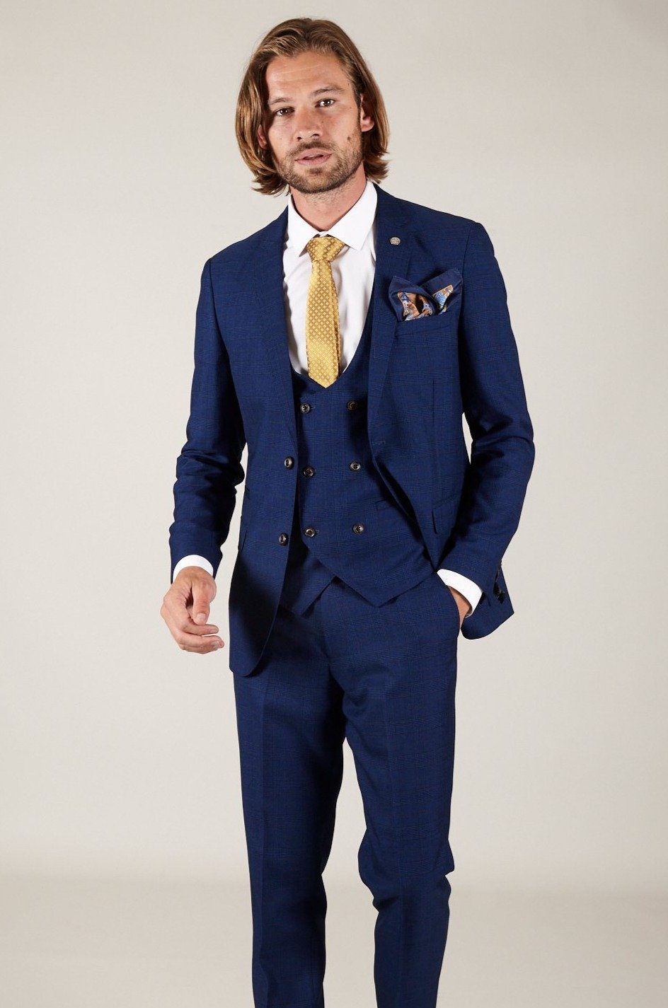 George Royal Blue Check Three Piece Suit