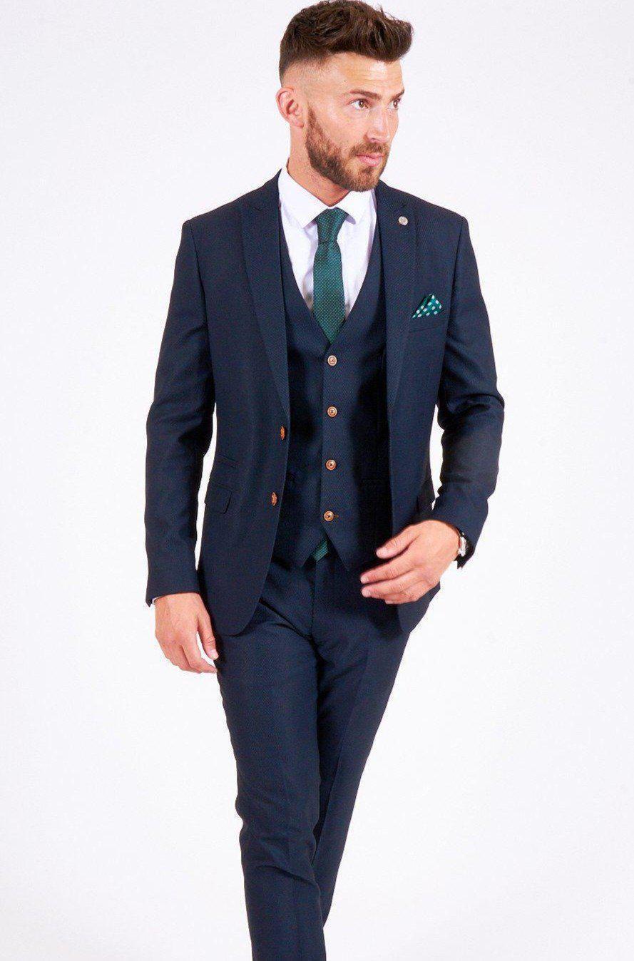 Max Navy Three Piece Suit with Contrast Buttons