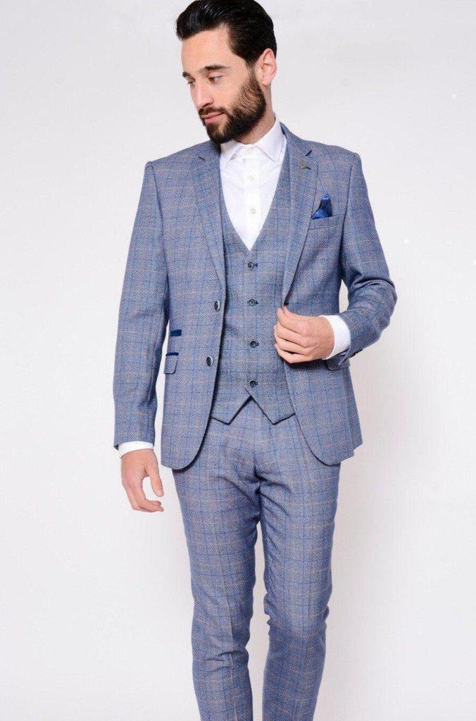 Harry Blue Tweed Suit With Double Breasted Waistcoat