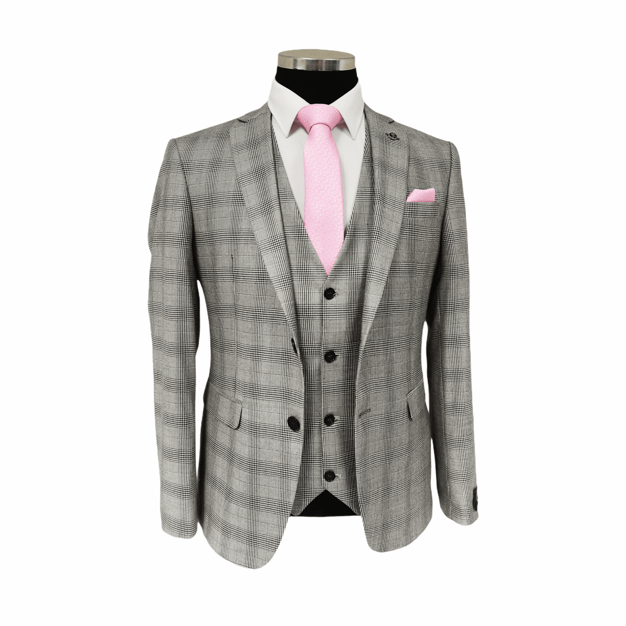 Light Grey Glen Check Three Piece Suit