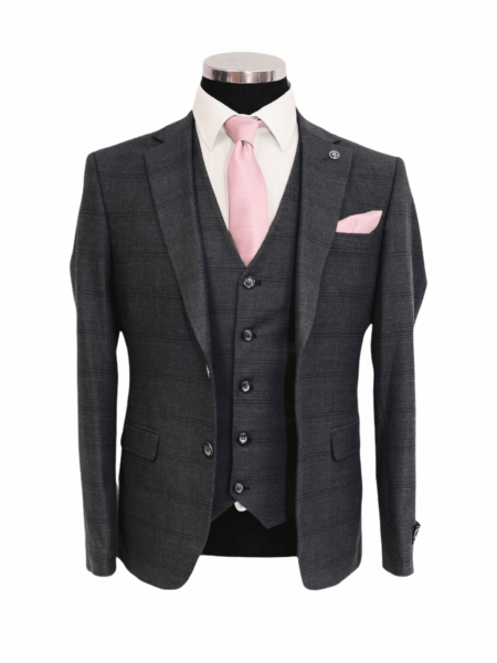 Suits Distributors Cork - Wedding Business Corporate Graduation Suits Cork - Jack Doyle Navy Grey Check Three Piece Suit 1