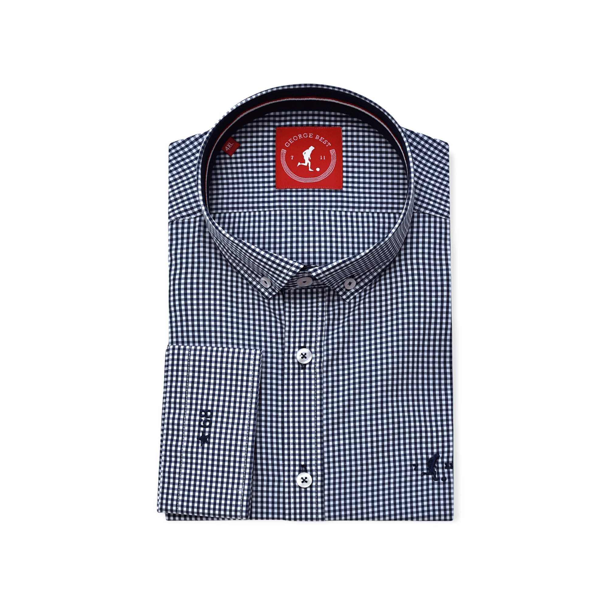Navy Gingham Check Shirt With Button Down Collar