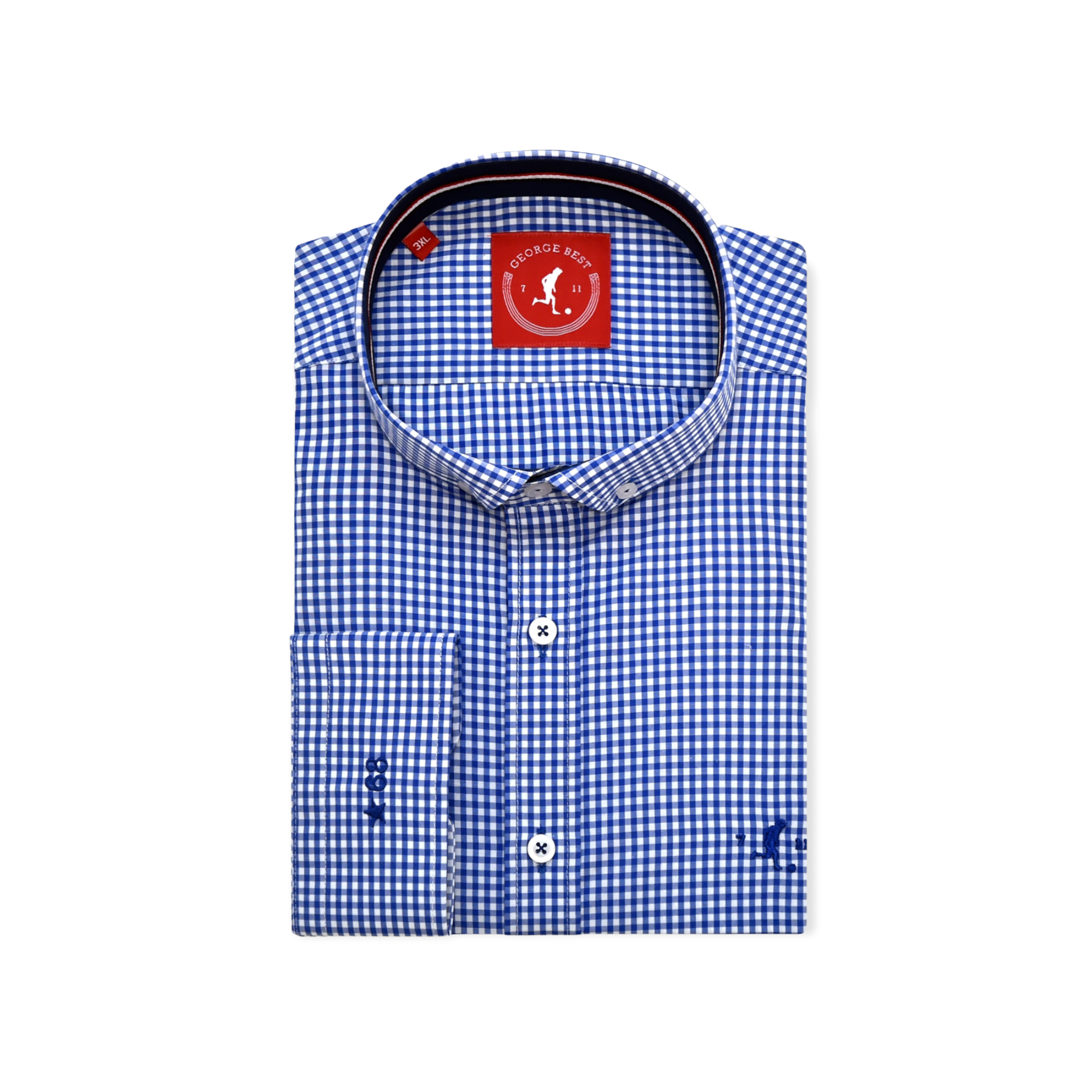 Royal Blue Gingham Check Shirt With Button Down Collar
