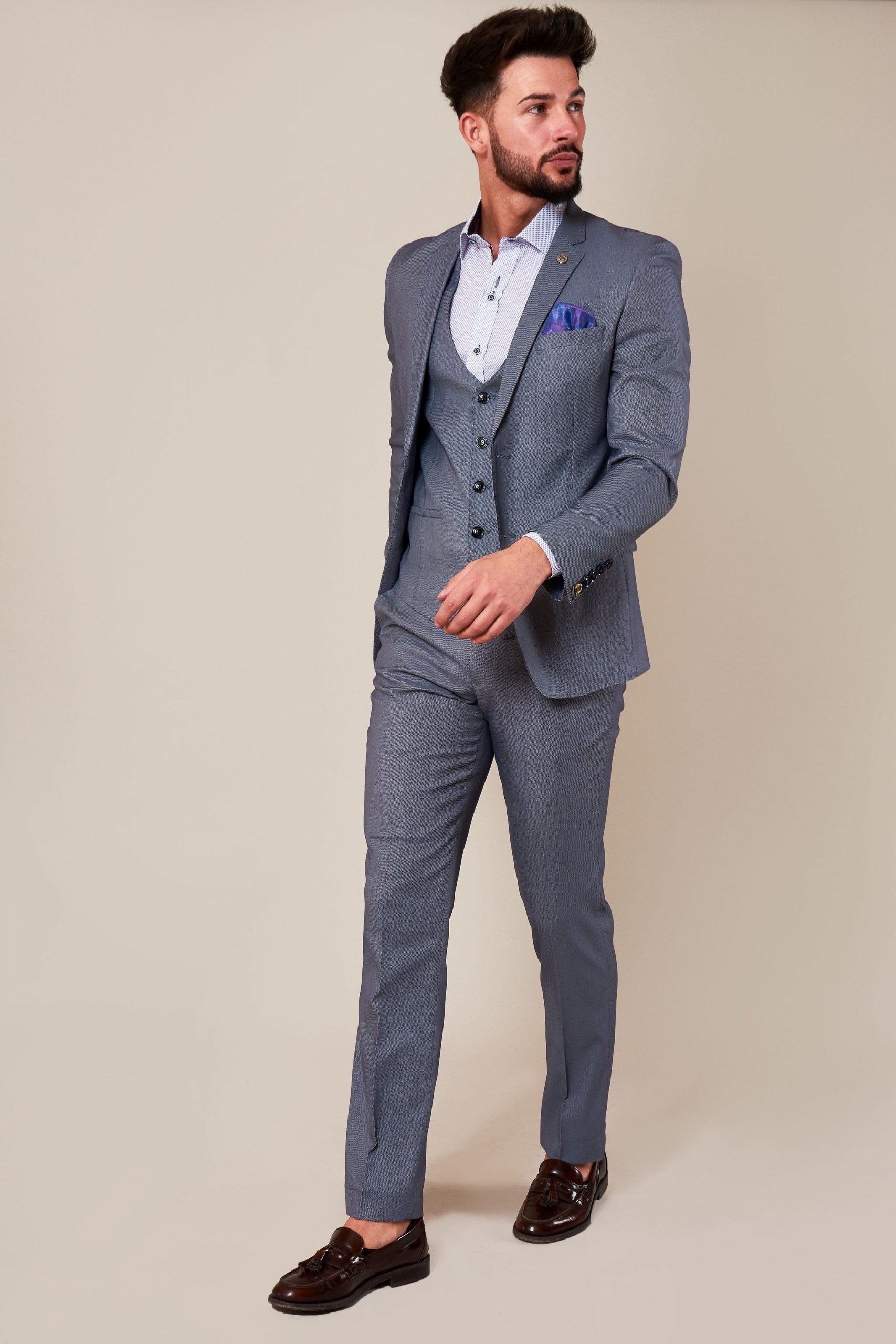 Danny Blue Grey Three Piece Suit With Single Breasted Waistcoat