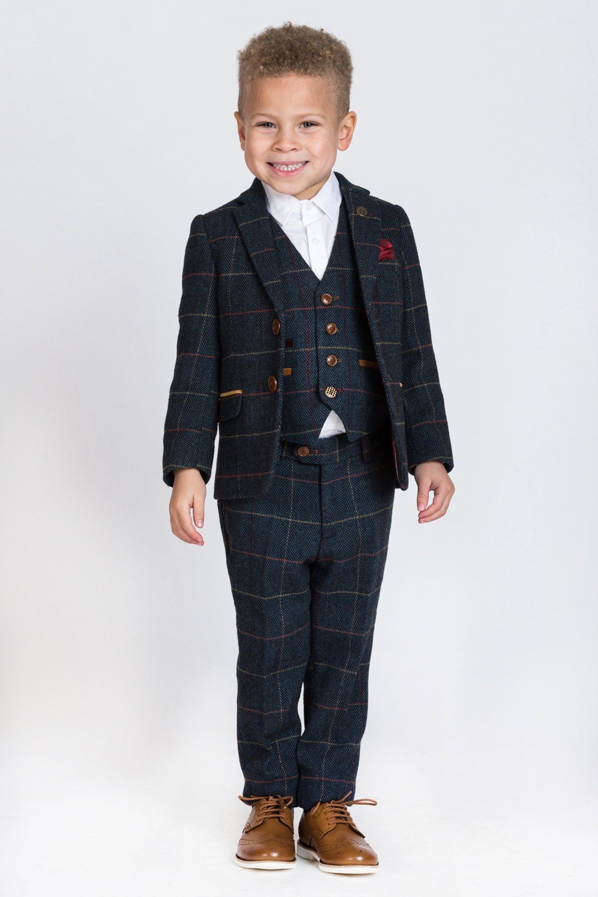 Eton Children’s Navy Check Print Tweed Three Piece Suit