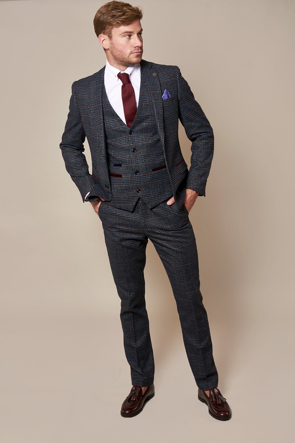 Luca Navy Check Tweed Suit